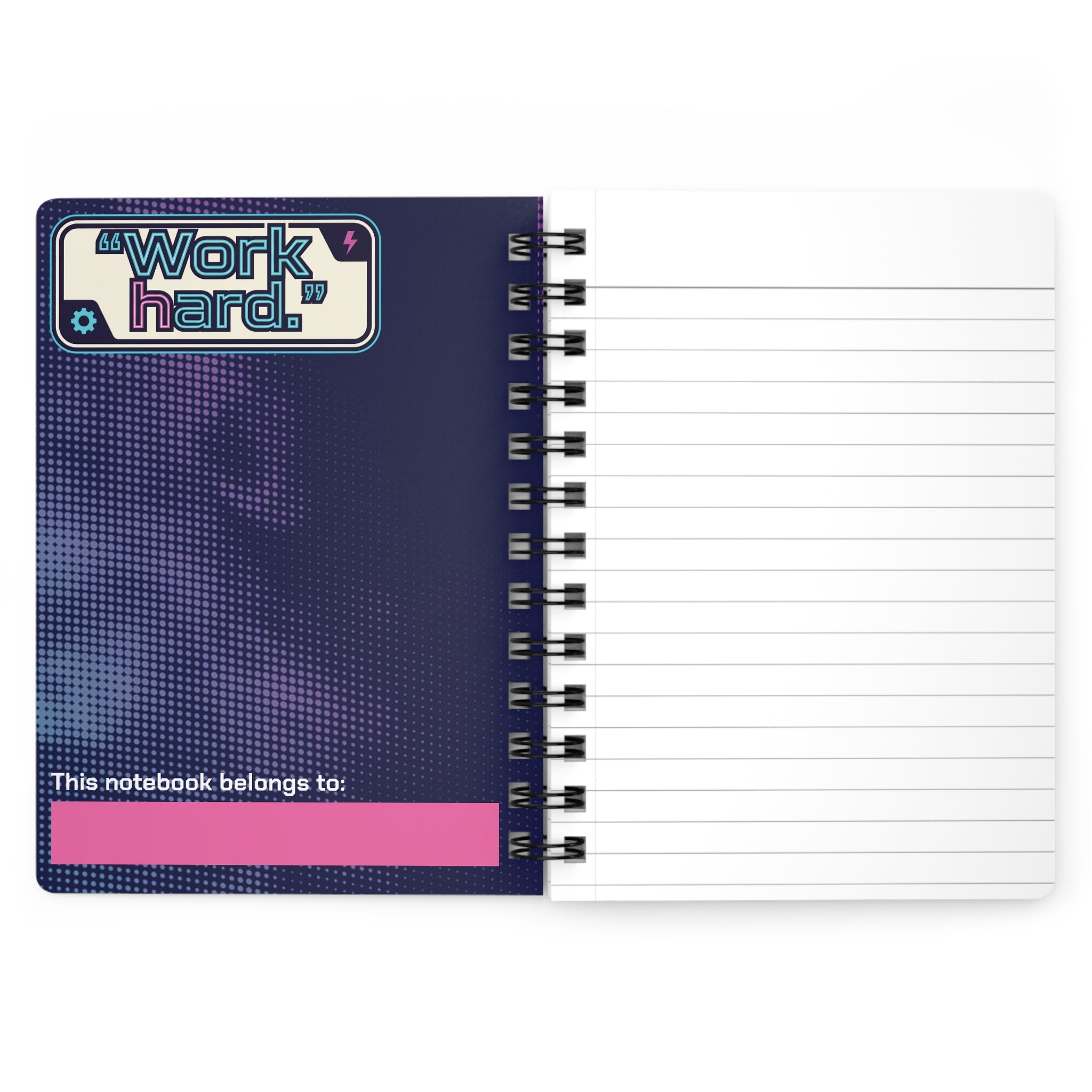 Life OS "Work hard. Play harder." Spiral Bound Notebook — Retro-Futuristic Cyberpunk Theme