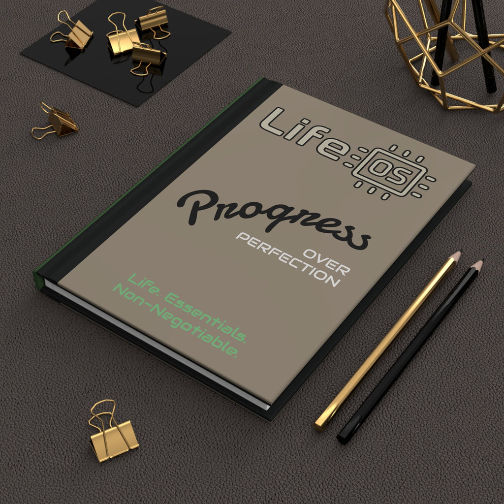 Progress Over Perfection Hardcover Journal — Personalized Life OS Notebook