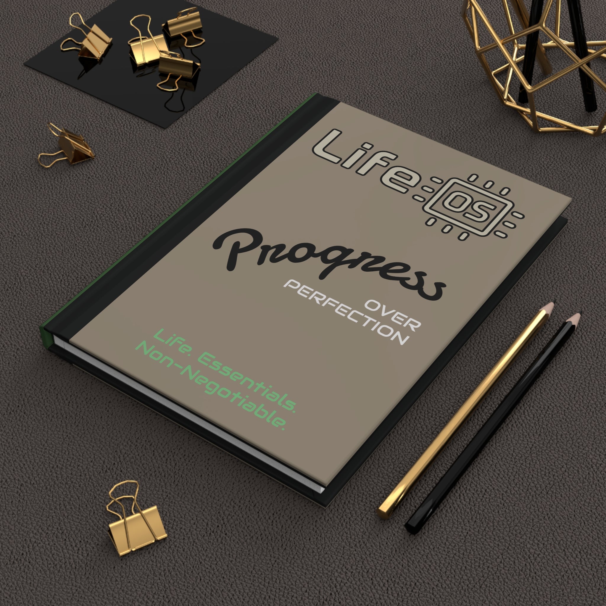 Progress Over Perfection Hardcover Journal — Personalized Life OS Notebook
